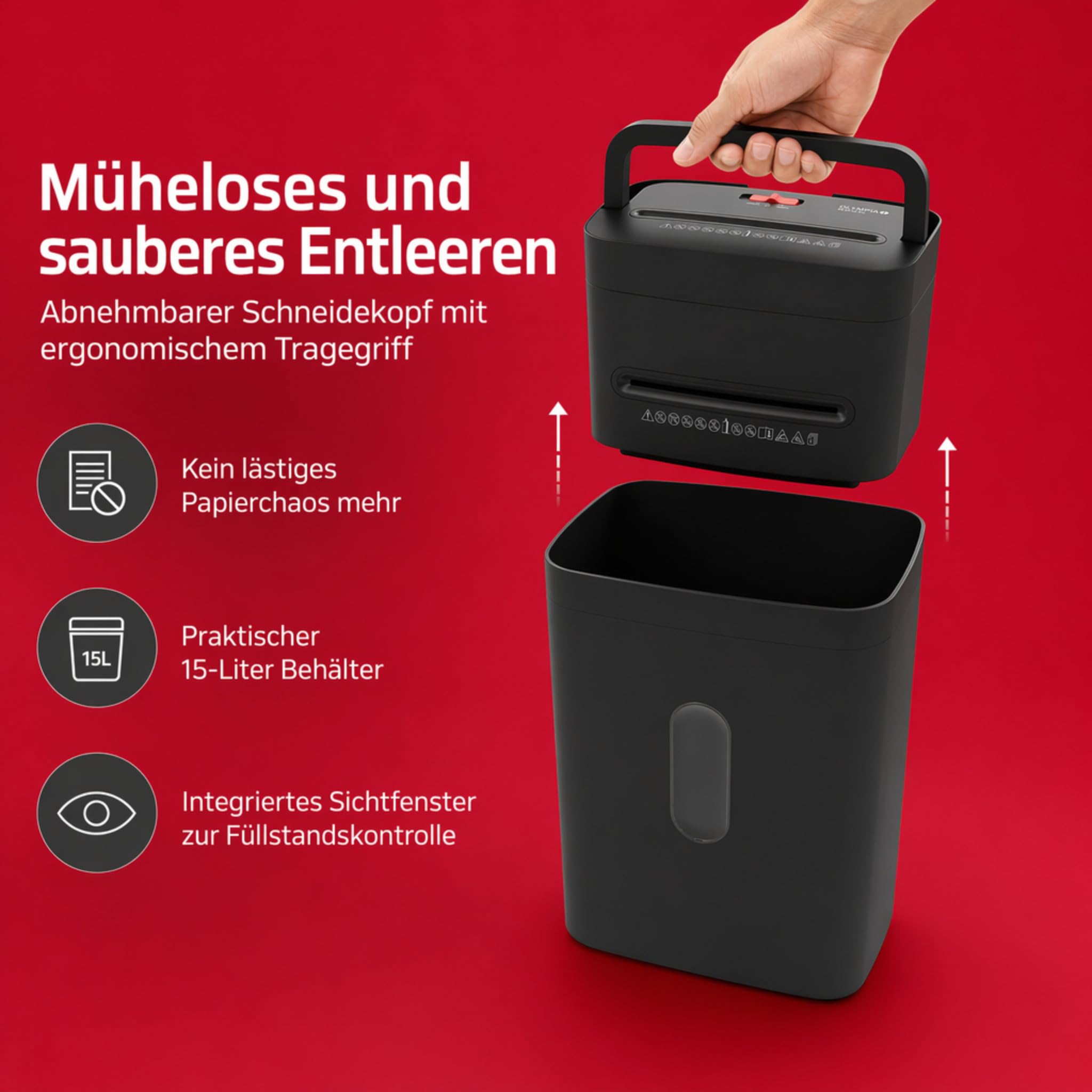OLYMPIA PS 54 CC Pro niszczarka papieru z cięciem cząstek 4 × 38 mm | niszczarka dokumentów do domowego biura | niszczarka papieru 8 arkuszy | z uniwersalną nakładką | niszczarka papieru