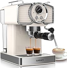 SUMSATY Espresso Coffee Machine 20 Bar, Retro Espresso Maker with Milk Frother Steamer Wand for Cappuccino, Latte, Macchiato, 1.8L Removable Water Tank, ETL Listed, Coffee Spoon, White