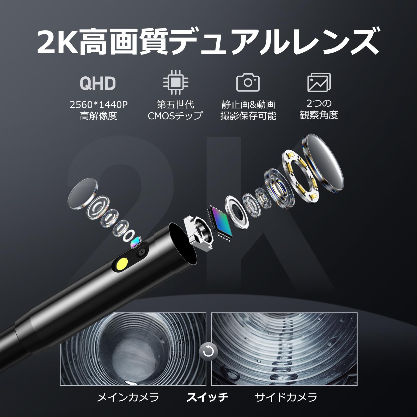 Amazon.co.jp: 【360万画素＆デュアルレンズ】 ファイバースコープ