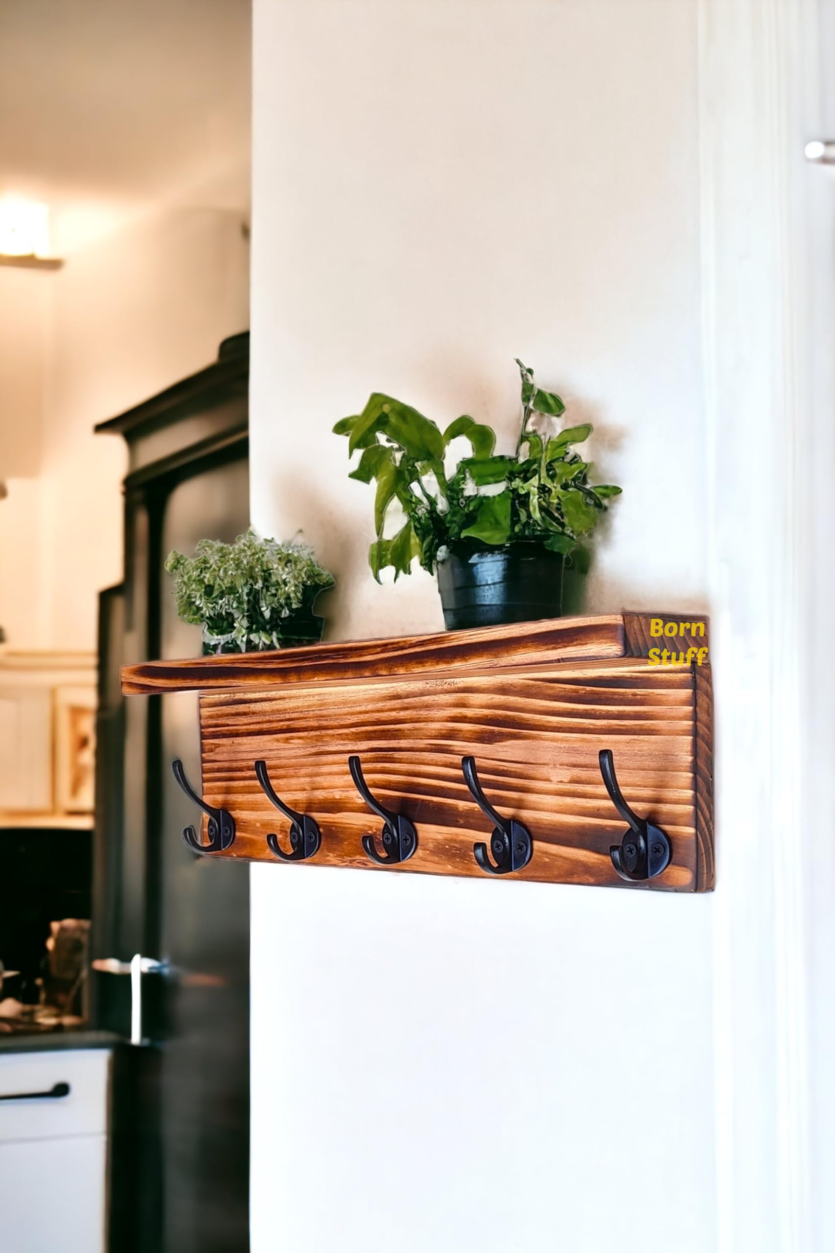 Born Stuff Wooden Bathroom Rack//Wooden Bathroom Shelf//Bathroom Storage Hooks//Towel Rack//Pinewood Wall Decor Shelves //Wooden Bathroom Organizer Wall Balcony Shelf // Size- 16"×4"×6" inch (B0CNTZ6PXM) Amazon Price History, Amazon Price Tracker