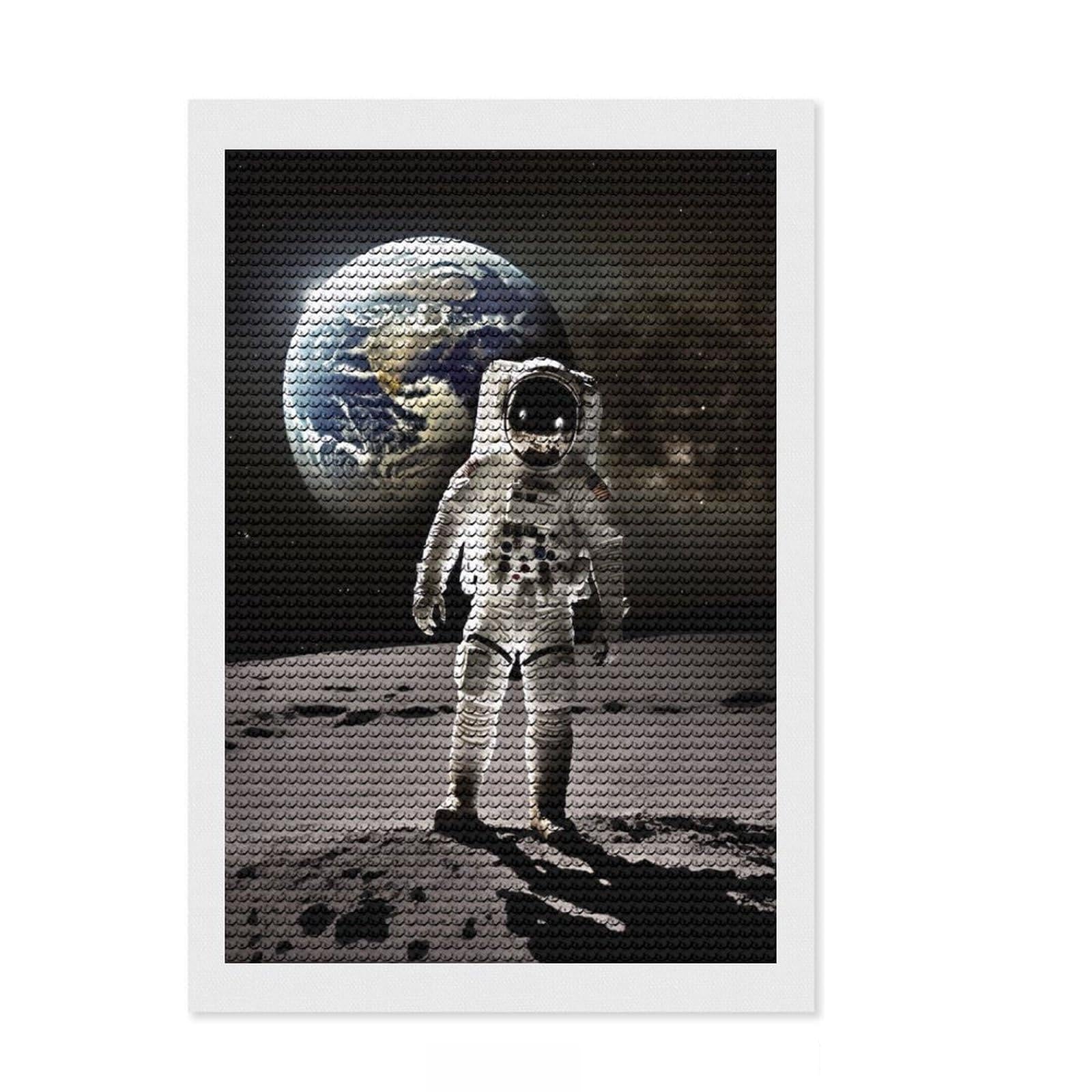 Junmoney Apollo 11 Earth Portrait Diamond Style Art Kit 8"x12", Bedroom Decor, Festive Craft Gift, Farmhouse Decor, Holiday Gift Idea