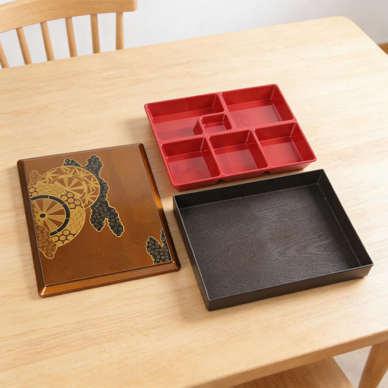 Boîte Bento Japonaise Plateau Déjeuner Multi Compartiments Couvercle Plateau Rangement Alimentaire Adapté à Travail Pique-nique, 6 Grille