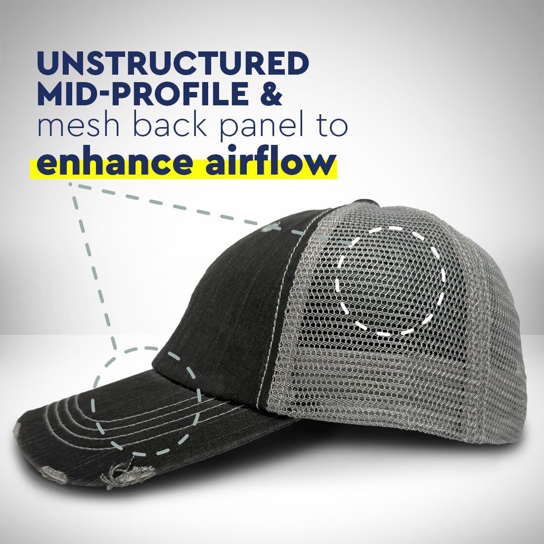 Distressed Trucker Hat Goat Farmer B Embroidery for Men & Women Black Gray - Image 7