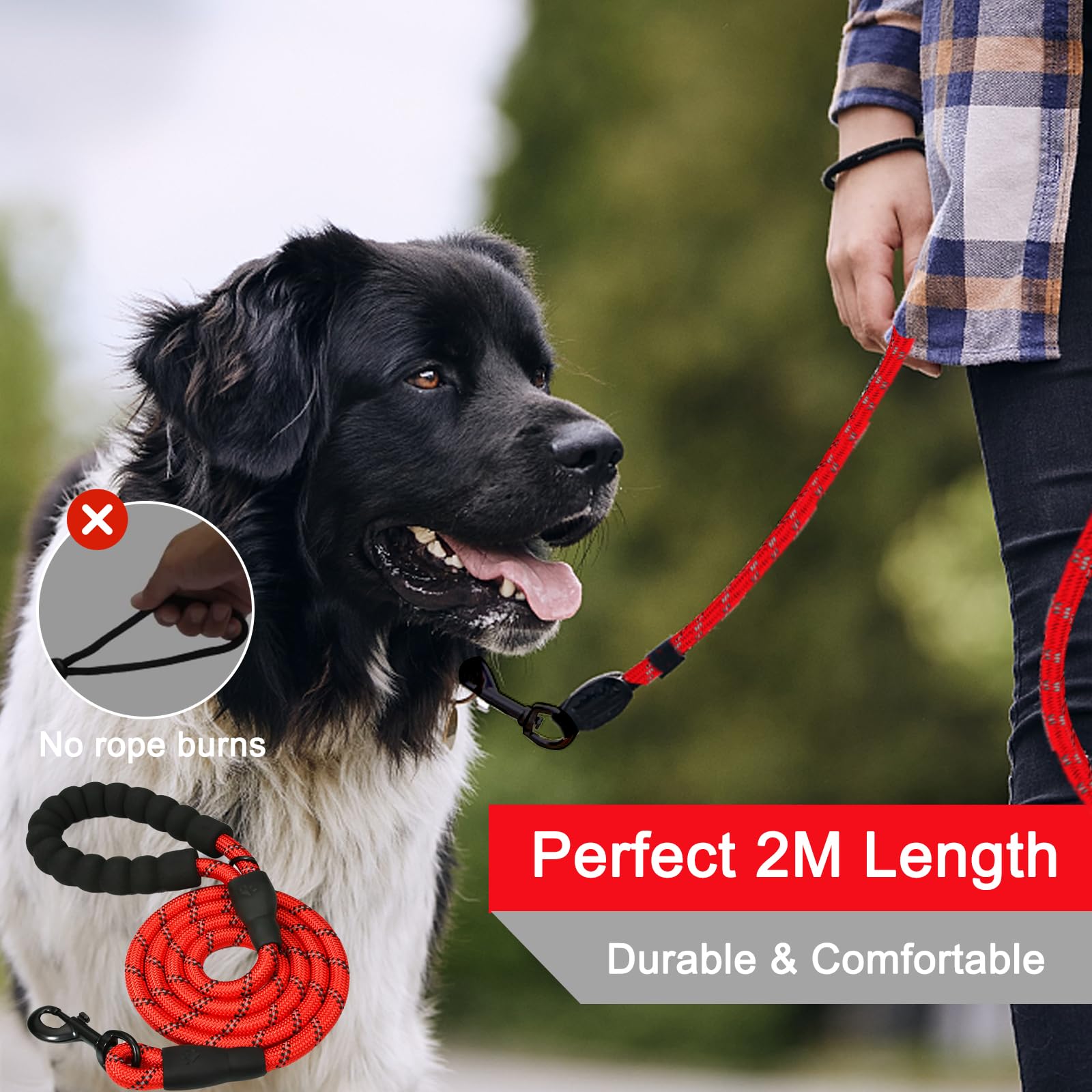 Ledeak Reflective Dog Lead - 2m Nylon Anti-Pull Slip Rope, Soft Padded Handle for Training Small/Medium/Large Puppies (Red) - Image 4