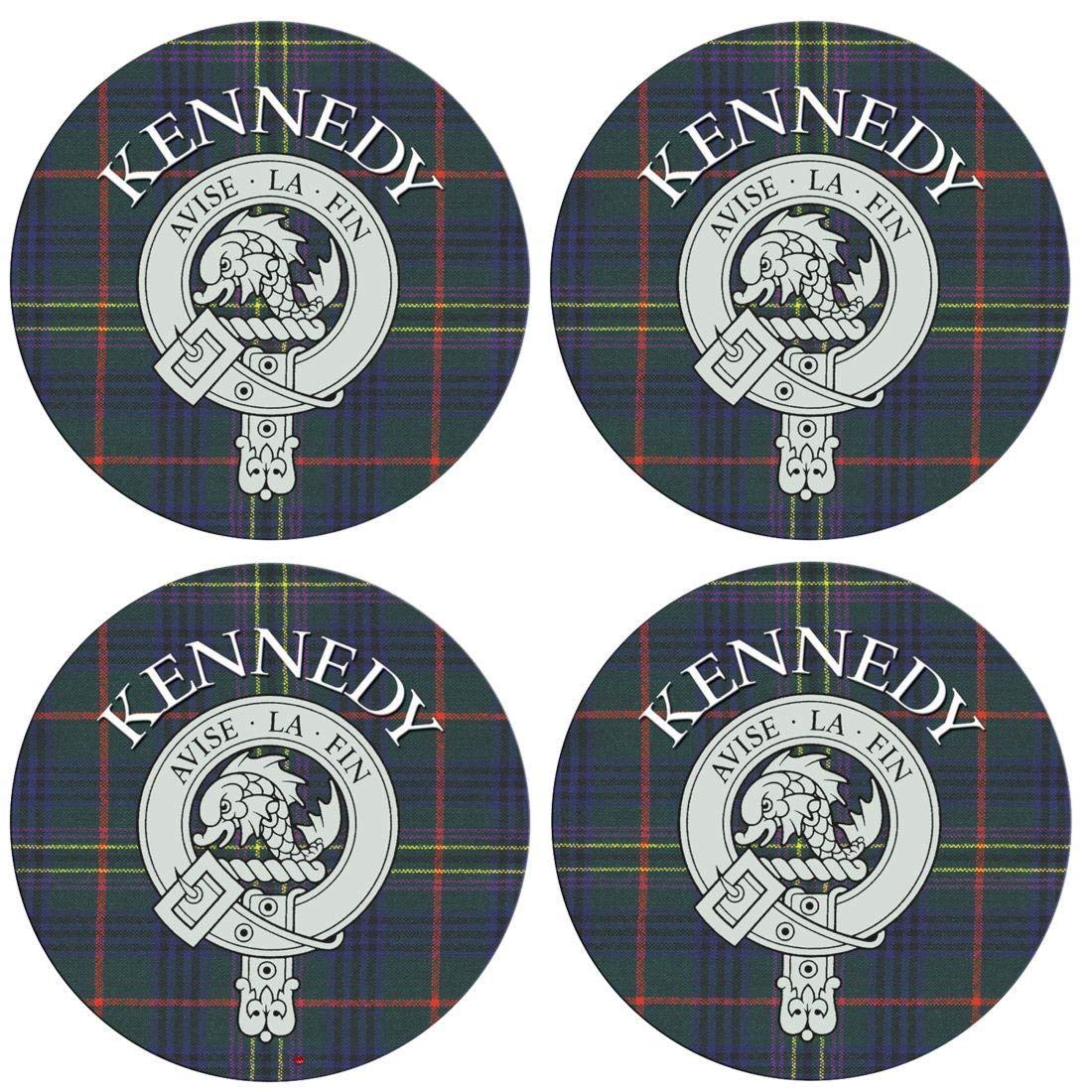Kennedy Scottish Clan Family Name Round Cork Backed Coasters Set of 4