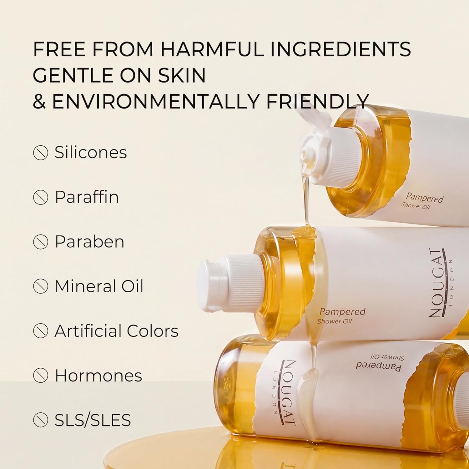 NOUGAT Pampered Shower Oil for Daily Bath Routine, Transforming Oil-to-Milk Body Cleanser for Makeup & Sunscreen Removal, Hydrating Botanical Wash for Dry Skin Relaxation at Home, Exotic Scent, 372g