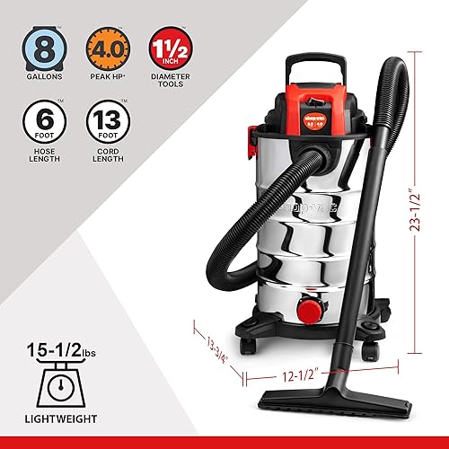 Miniatura 3 de Shop-Vac Aspiradora húmedaseca de 8 galones y 4.0 HP con función de soplador, tanque de acero inoxidable, aspiradora portátil con ruedas, incluye