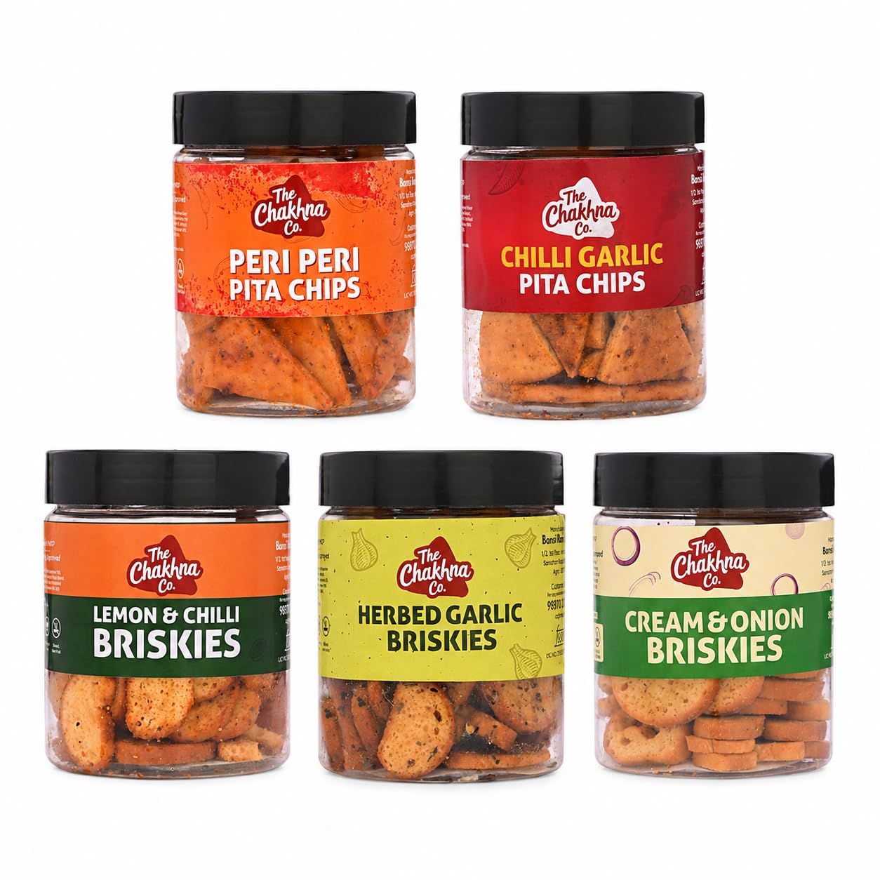 The Chakhna Co Briskies & Pita Chips 5-Flavor Combo | Baked Snack Variety Pack | Party & Gifting | 5 x 90g Jars-image-19