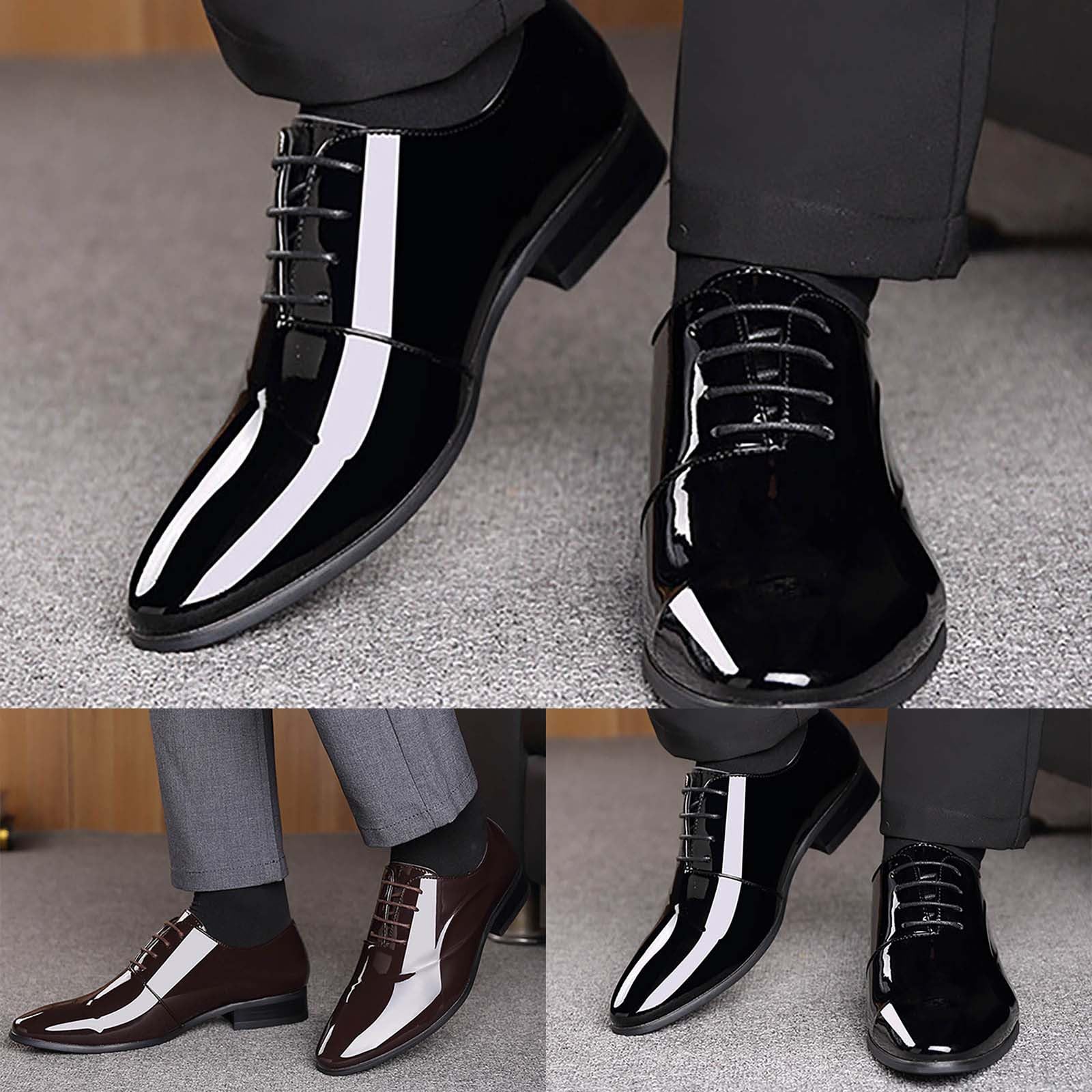 Zapatos de charol para hombre, zapatos de vestir para boda, puntera puntiaguda, con cordones, antideslizantes, zapatos formales de negocios, zapatos de negocios británicos, modernos y versátiles
