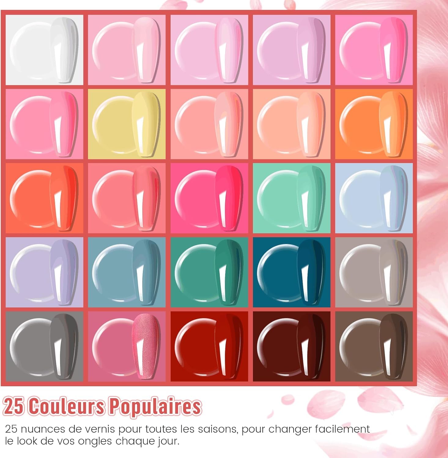 Phoenixy Kit Vernis Semi Permanent 25 Couleurs avec Lampe UV Base et Top Coat Kit Ongle Gel UV Complet Rouge Rose Vernis Semi Permanent Cadeaux pour Femmes
