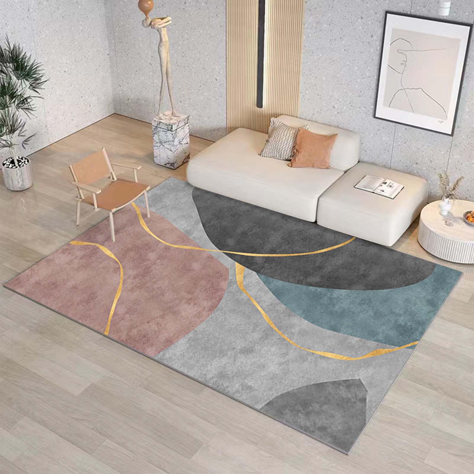 Living Room Rug Living Room Square Modern Cubic Washable Area Rug Abstract Soft Faux Short Pile Extra Large Area Rugs for Bedroom Dining Room Non Slip Non Shedding Rug,K,60CM*90CM