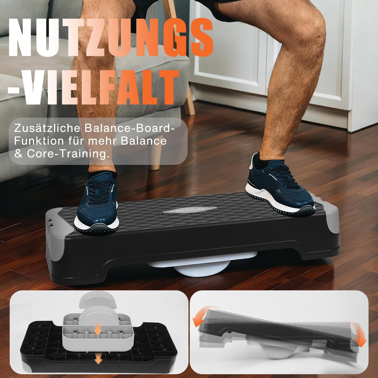 DH FitLife Stepper Für Zuhause | Verstellbares Steppbrett 10/15 cm | Aerobic Stepbenches & Step Up Brett mit Balance-Training | Trittstufe Für Stepper Fitness & Koordinationstraining