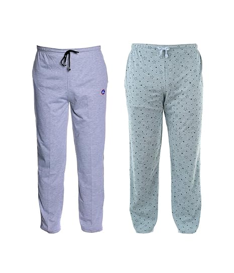 Multicolor Print and Plain Cotton Trackpants for Men (Pack of 2)