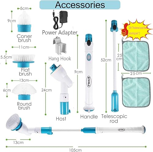 Miniatura 3 de Limpiador eléctrico giratorio 3 en 1, limpiador inalámbrico para bañera con mango largo y 3 cabezales reemplazables, cepillo de limpieza de ducha