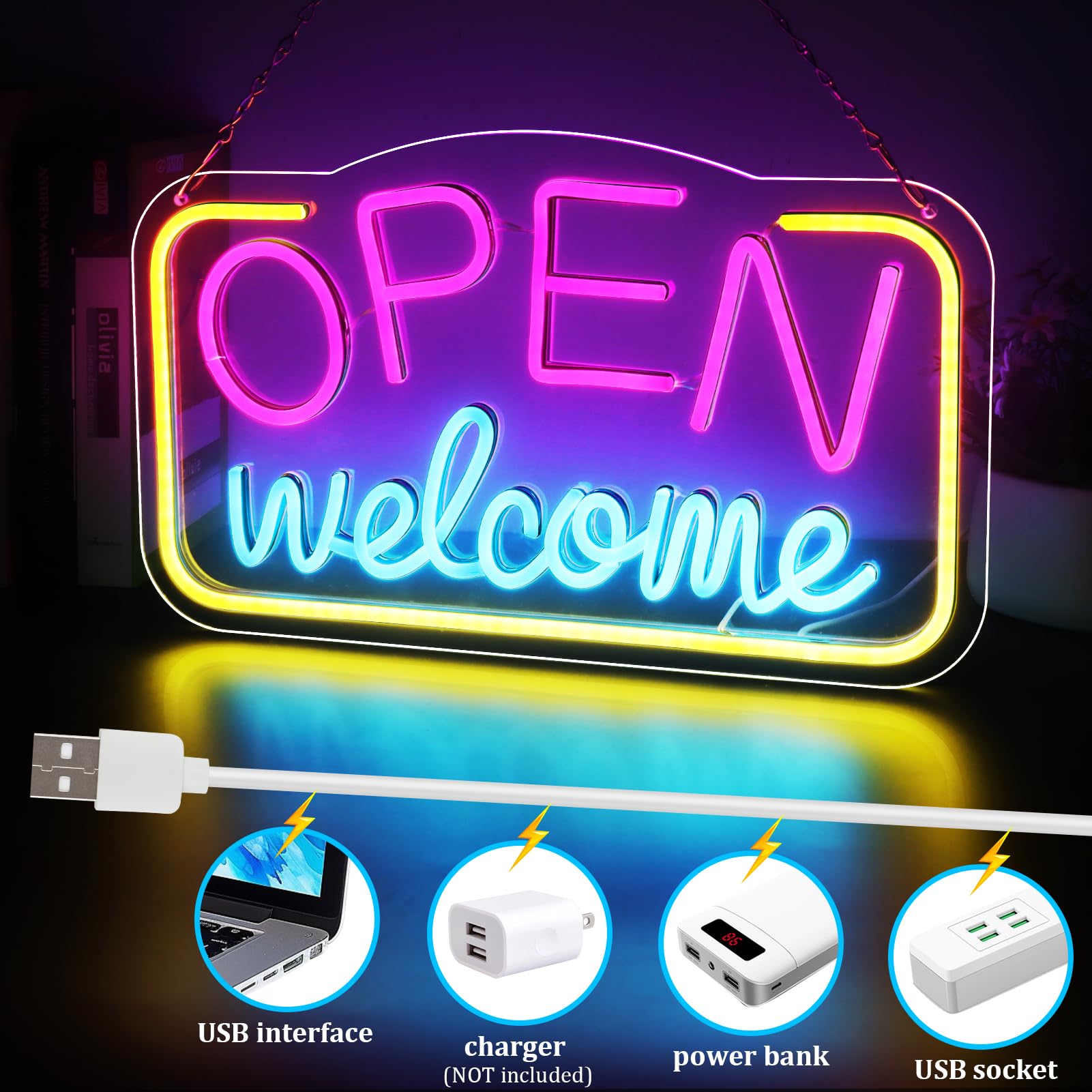 inShareplus LED Neon Welcome Open Sign - Image 2