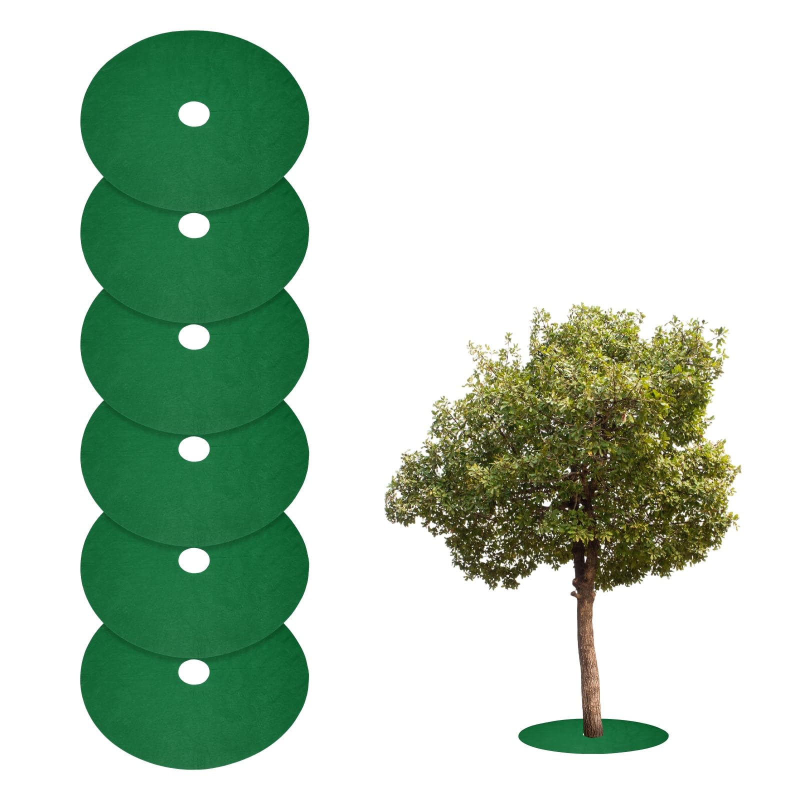 sourcing map 6pcs Tree Mulch Ring 42cm Non-Woven Round Tree Protector Weed Barrier Mat Plant Cover Rings for Weed Grass Control Root Protection, Green