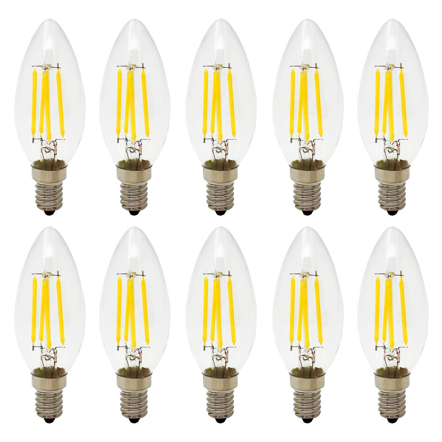 10X C35 E14 4W 300LM Retro LED Filament Candle Light Bulb Edison LED Candle Bulbs, Not Dimmable, 2700K Warm White, 30W Incandescent Equivalent