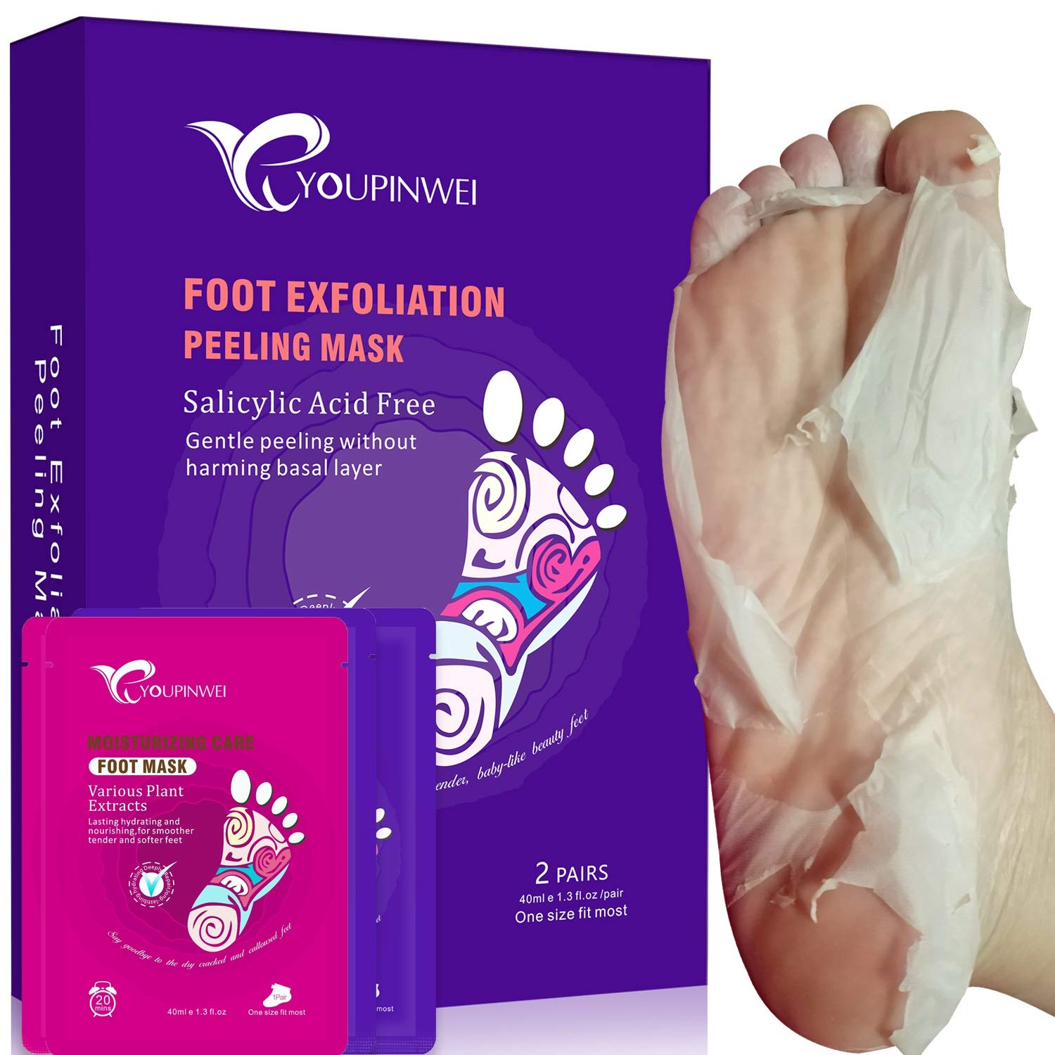 Foot Peel Mask, Foot Mask for Dry Cracked Feet Peel, Peeling Away Calluses and Dead Skin Remover, Exfoliating Your Feet Baby Soft(2 Pairs/Box) by YOUPINWEI
