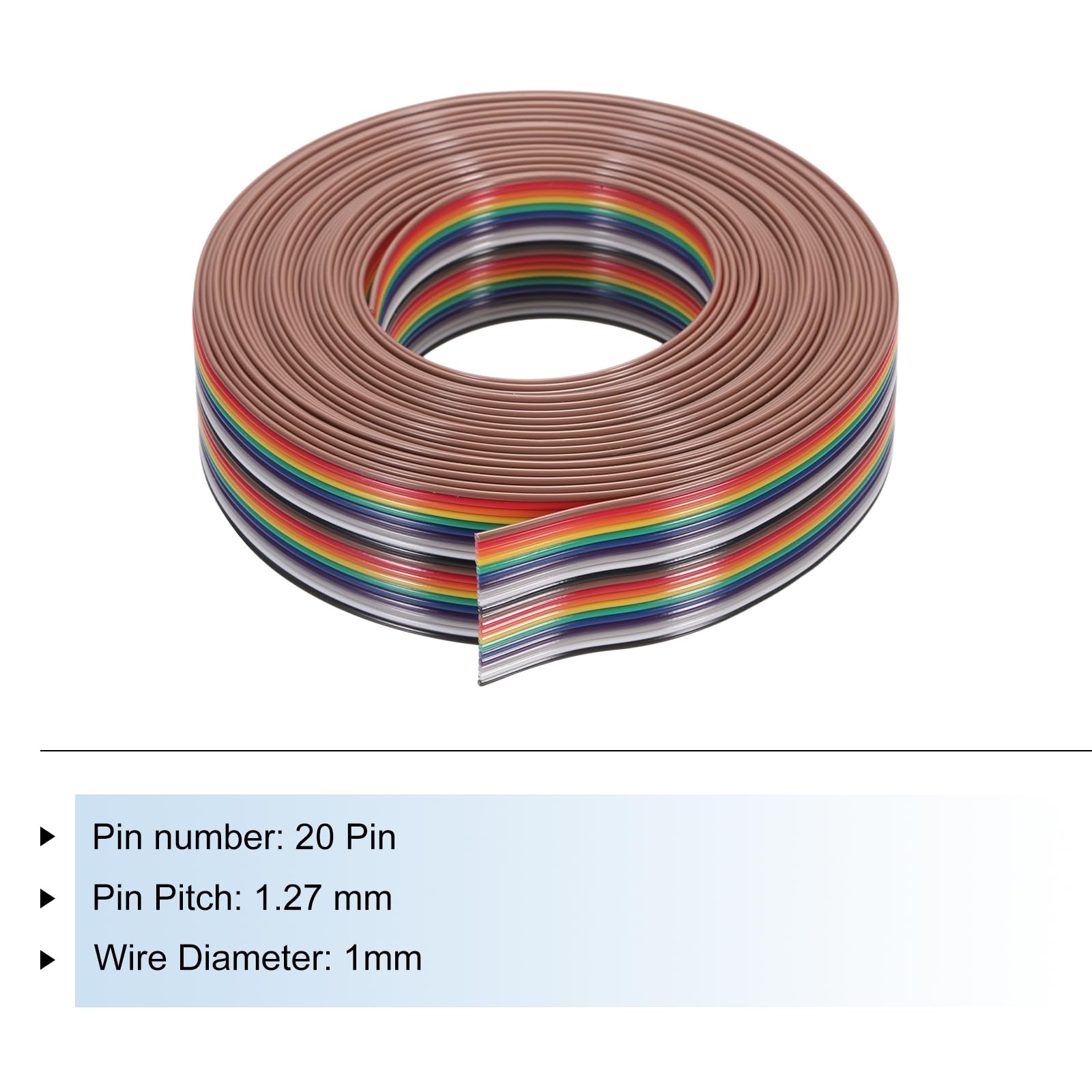 QUARKZMAN 1 szt. 20 pinów płaskich sznurków Rainbow Ribbon Cable 20 Ft 1.27mm Pitch Breadboard Jumper Wires do projektów elektronicznych