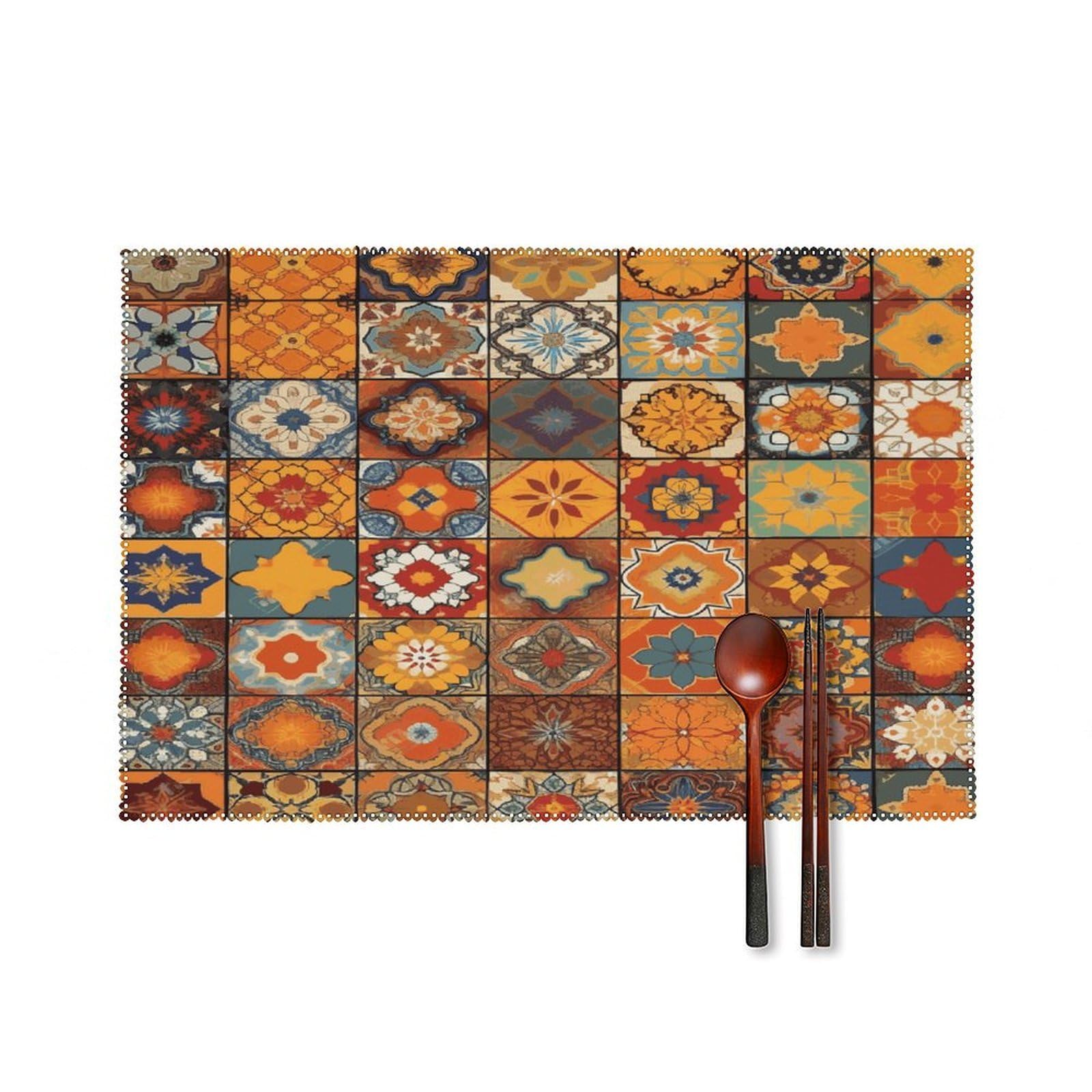 Btcowzrv Style Group Of Moroccan Geometric Canvas Placemats Set Of 6, Wipeable Washable Place Mats For Indoor & Outdoor, Table Mat Decor For Kitchen Dining Party