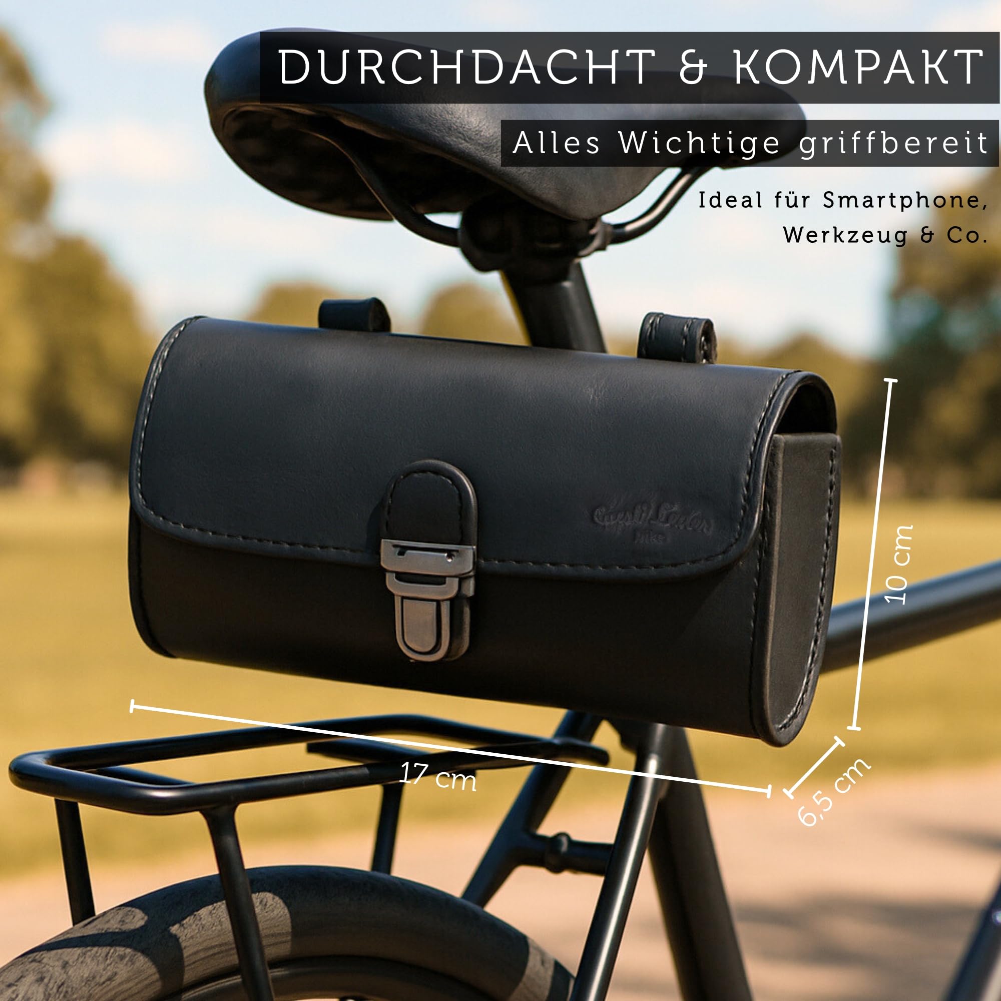 Gusti Satteltasche Leder – Wolfgang L. – Kleine Fahrradtasche Leder für Sattel, Lenker oder Gepäckträger – Praktische Retro Fahrradtasche
