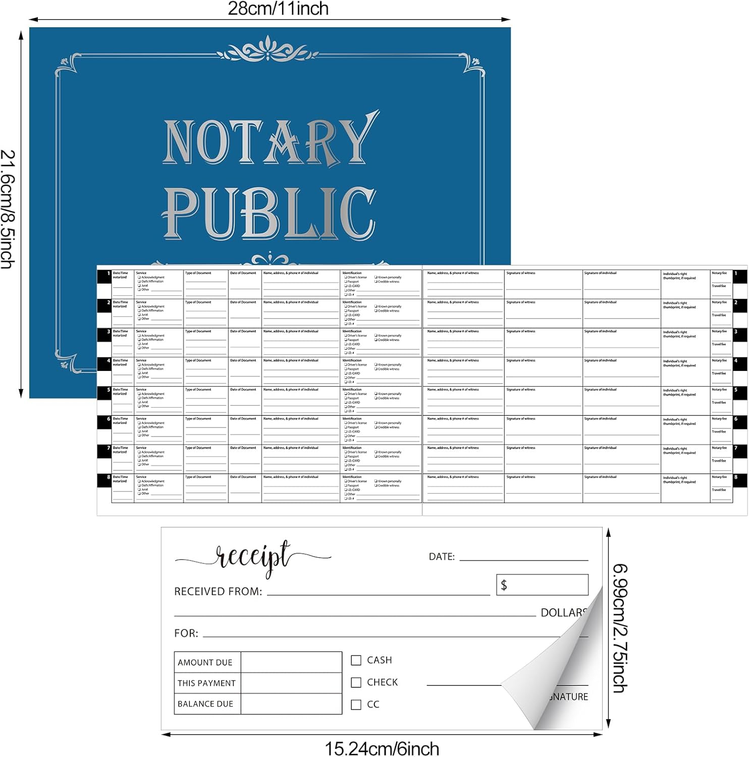 AmazingSpark 6 Pcs Notary Journal Log Book Thumbprint Fingerprint Ink Pad Notary Stamp and Bag and Invoice Receipt Book for Home, Office