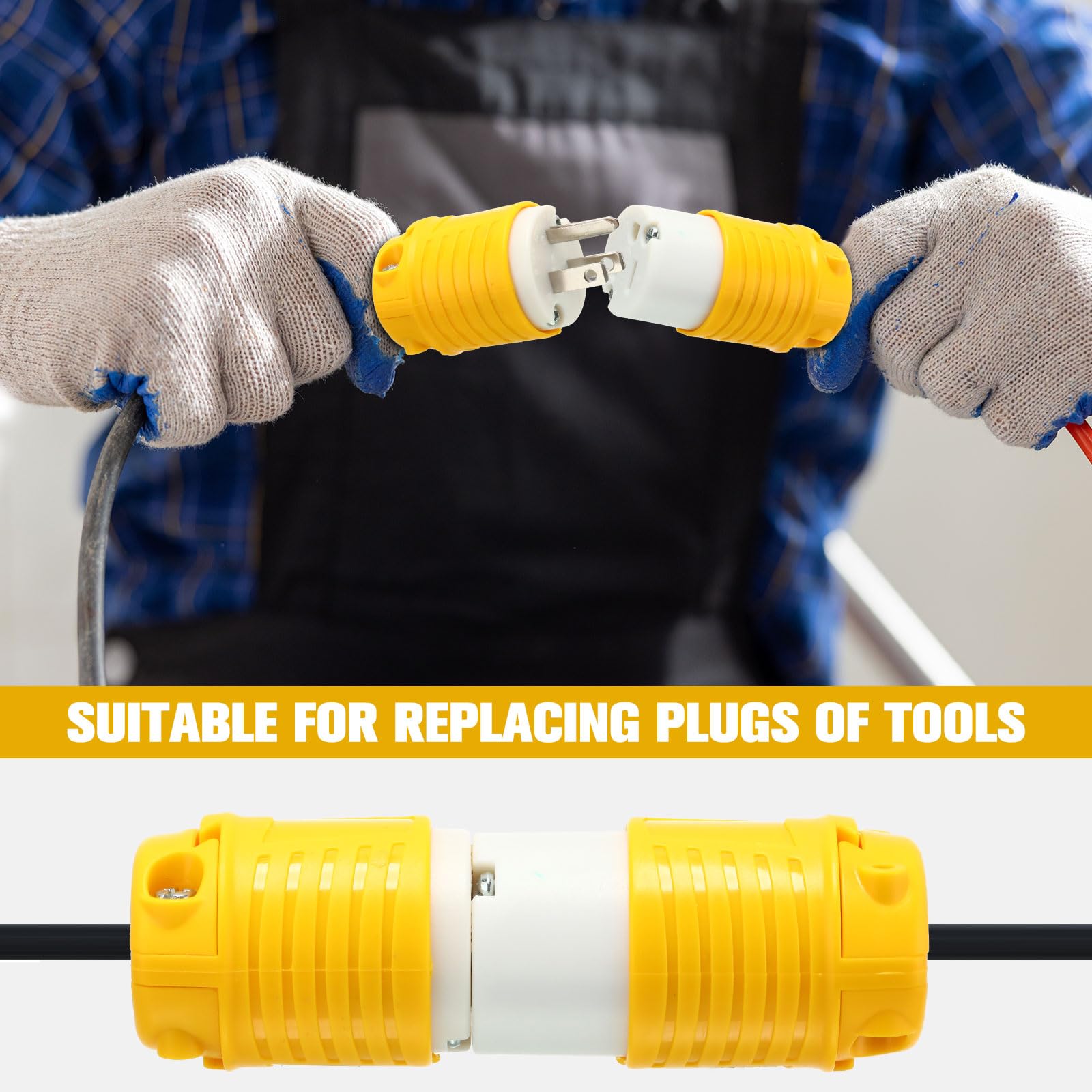 Sherr Lot de 8 embouts de rallonge 15 A 125 V 2 pôles 3 fils de rechange robustes mâles femelles 5-15P 5-15R Type de mise à la terre certifié ETL (mâle, femelle)