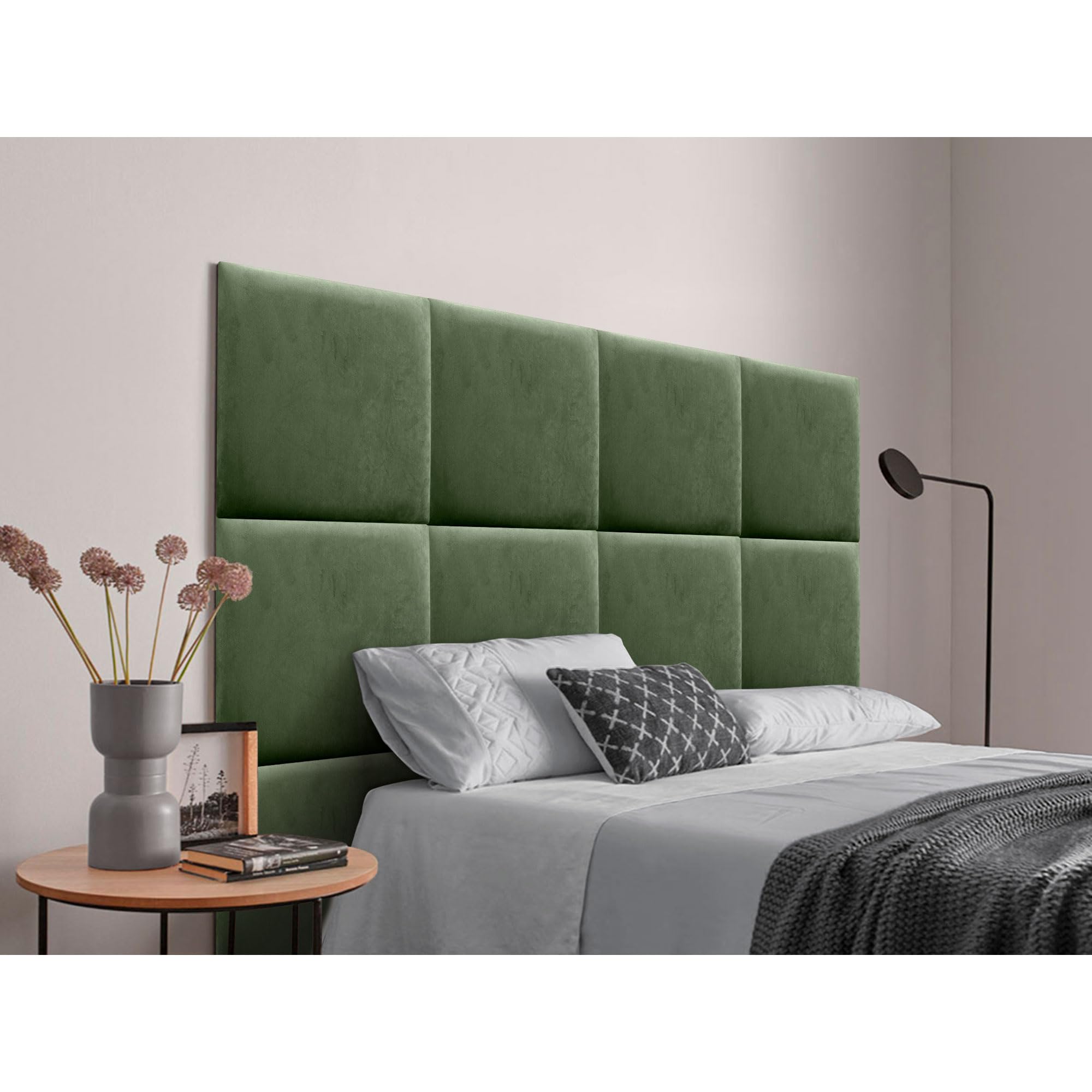 DHOME Cabecero Tapizado Compuesto de Paneles Autoadhesivos Intercambiables de Terciopelo Cama Lujo Dormitorio Acolchado (Verde Selva, 180cm)