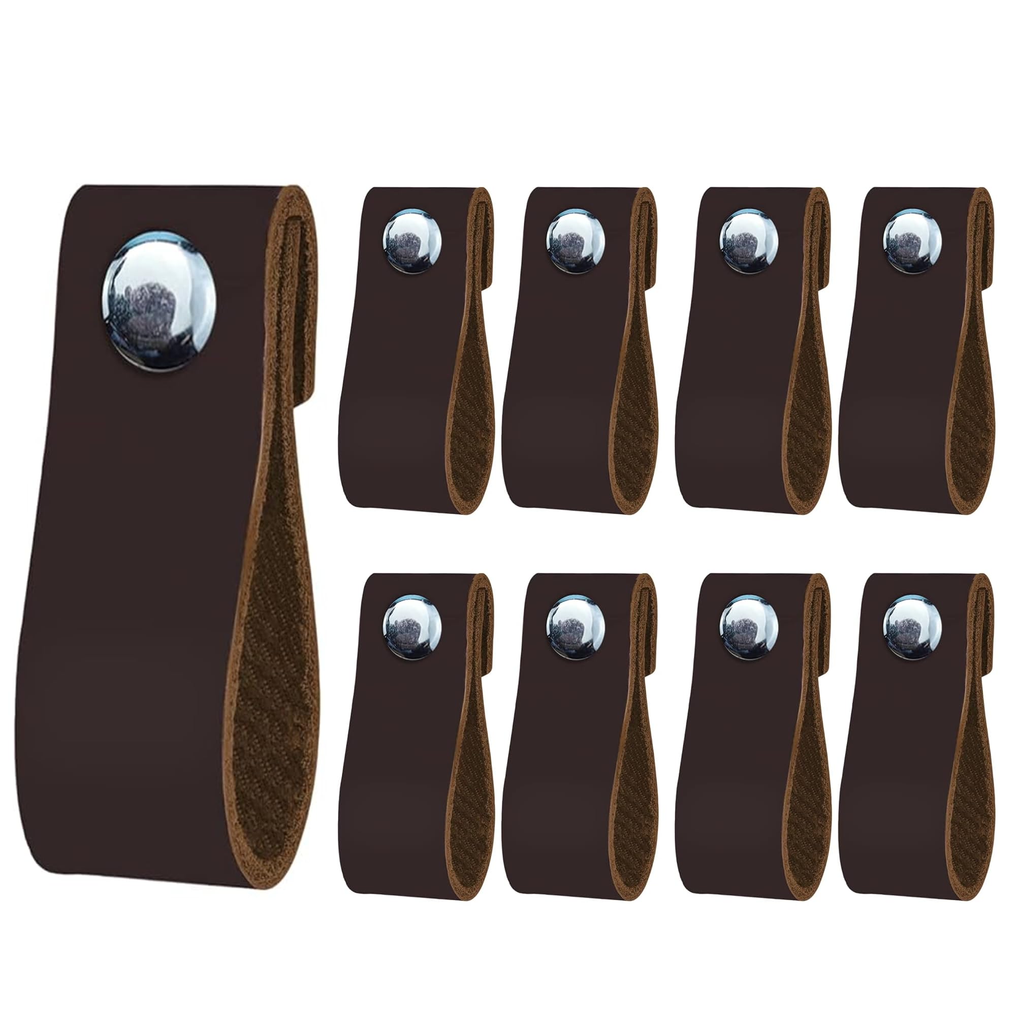 Leather Drawer Pulls - 8 Pcs Leather Dresser Knobs, Handmade Geniune Leather Handles for Cabinet, Doors and Drawers (Chocolate Brown)