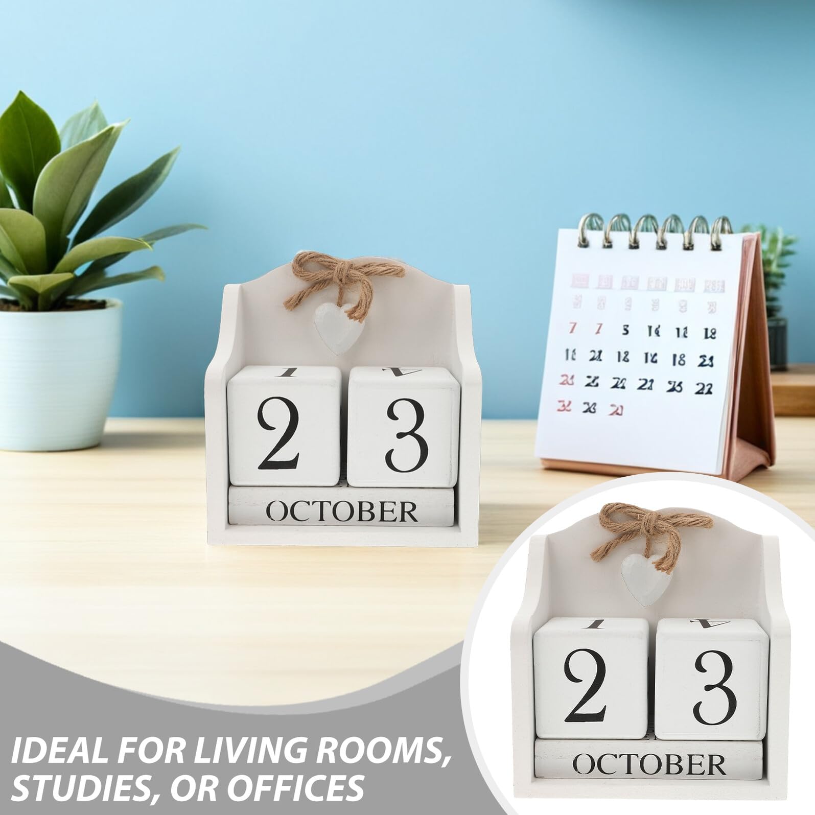 2pezzi Calendario Riutilizzabile in Legno Vintage Calendario da Tavolo in Legno Data e Mese Annuale per Casa e Ufficio Accessori per Fotografia
