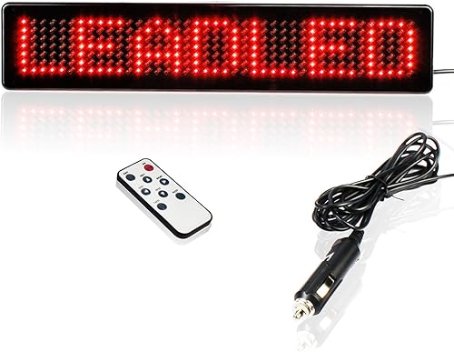 Leadleds Placa luminosa con mensaje Programable de 12 voltios Para el auto con luces ledes y control remoto Rojo