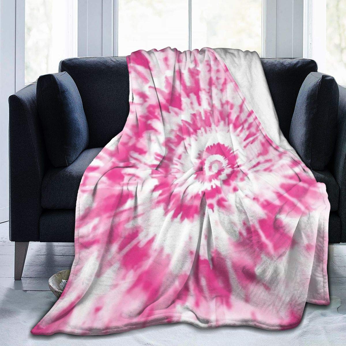 Oudrspo Flannel Plush Trendy Throw Blanket, Exotic Light Pink Tie Dye Psychedelic Pattern Throw for Fall Picnic Decorative, Air Conditioning Blanket and Thick 80x60 Inch