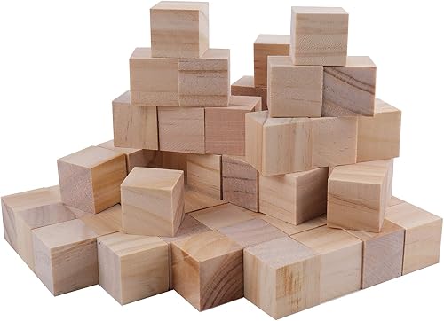 Miniatura 2 de Tosnail Paquete de 150 cubos de madera sin terminar de 1 pulgada, bloques de madera en blanco para hacer manualidades
