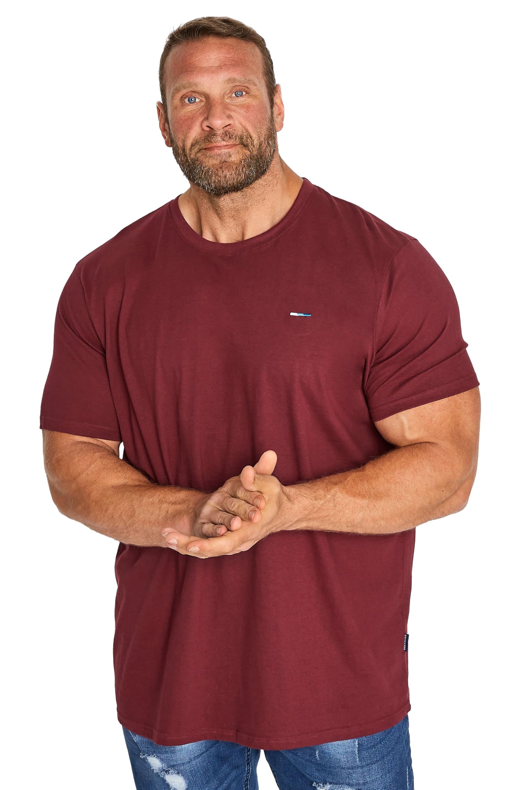 Badrhino Men's Red Big & Tall Core Essential Everyday Tee Crew Neck Short Sleeve T-Shirt Top - Longer Length 100% Cotton - M To 8XL Wine 7-8Xl