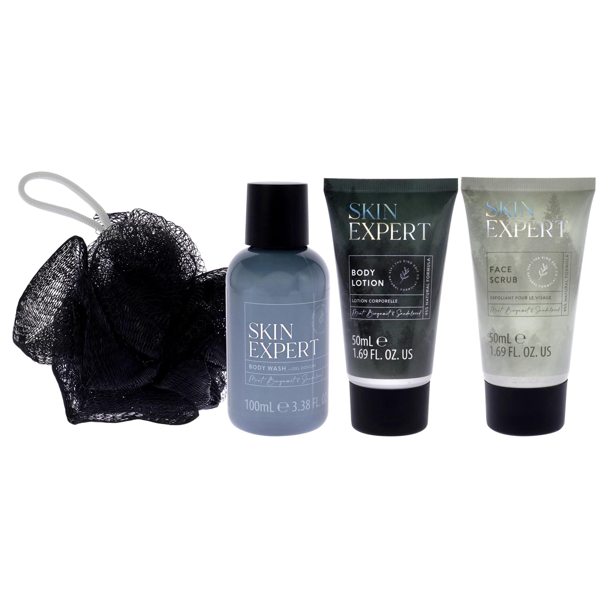 Skin Expert Travellers Bag by The Kind Edit Co for Men, 5 Pc 3.38oz Body Wash, 1.69oz Body Lotion, 1.69oz Face Scrub - Image 2
