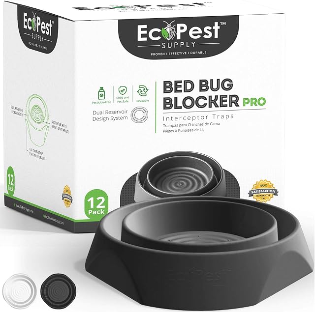 Bed Bug Interceptors  12 Pack | Bed Bug Blocker (Pro) Interceptor Traps (Black) | Eco Friendly Insect Trap for Bed Legs | No Chemicals or Pesticides | Monitor, Detector, and Trap for Bed Bugs