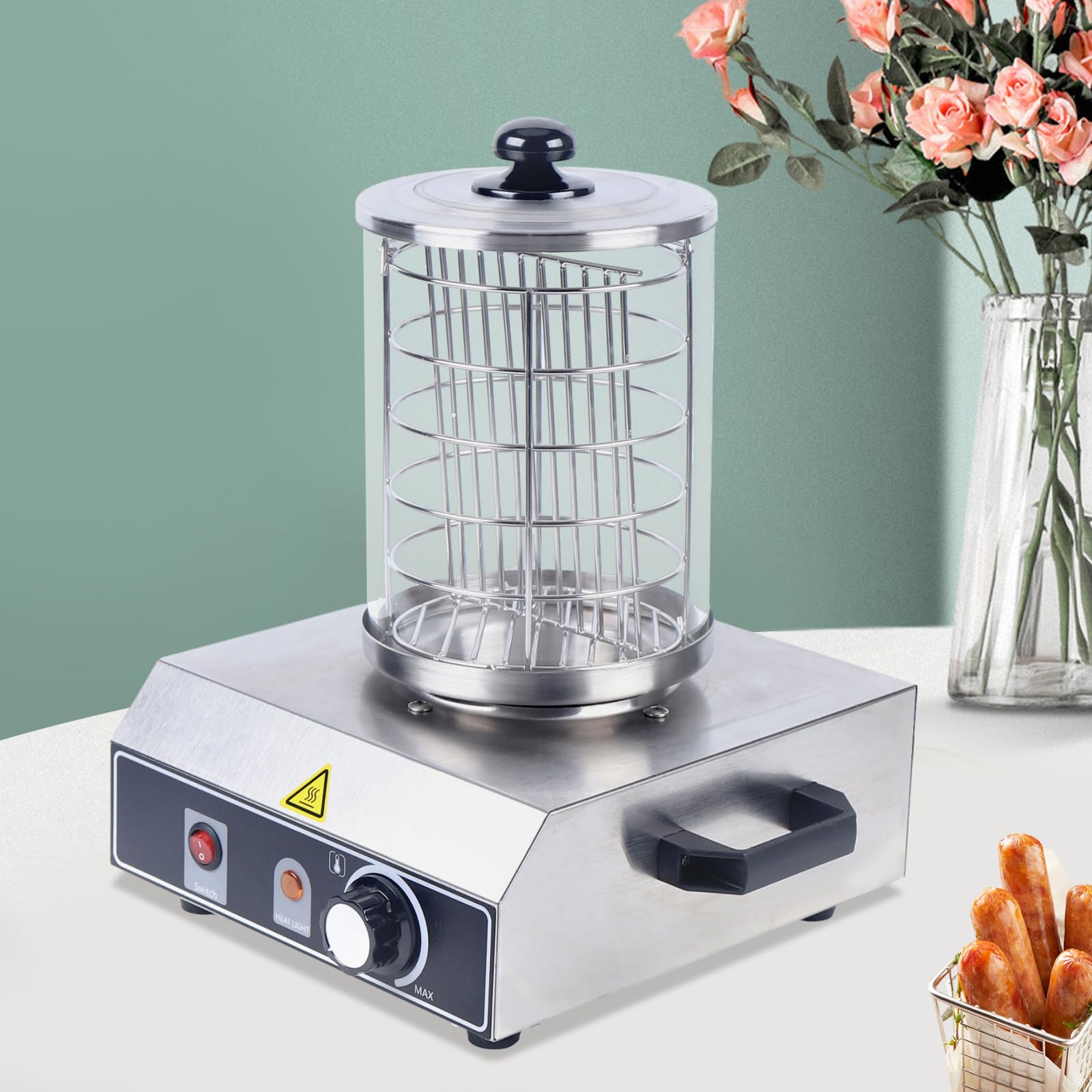 350W Würstchenwärmer, Hot Dog Gerät mit 30-85℃ Einstellbarer Temperatur, Edelstahl Wurstkocher für Bäckereien, Cafés, Partys