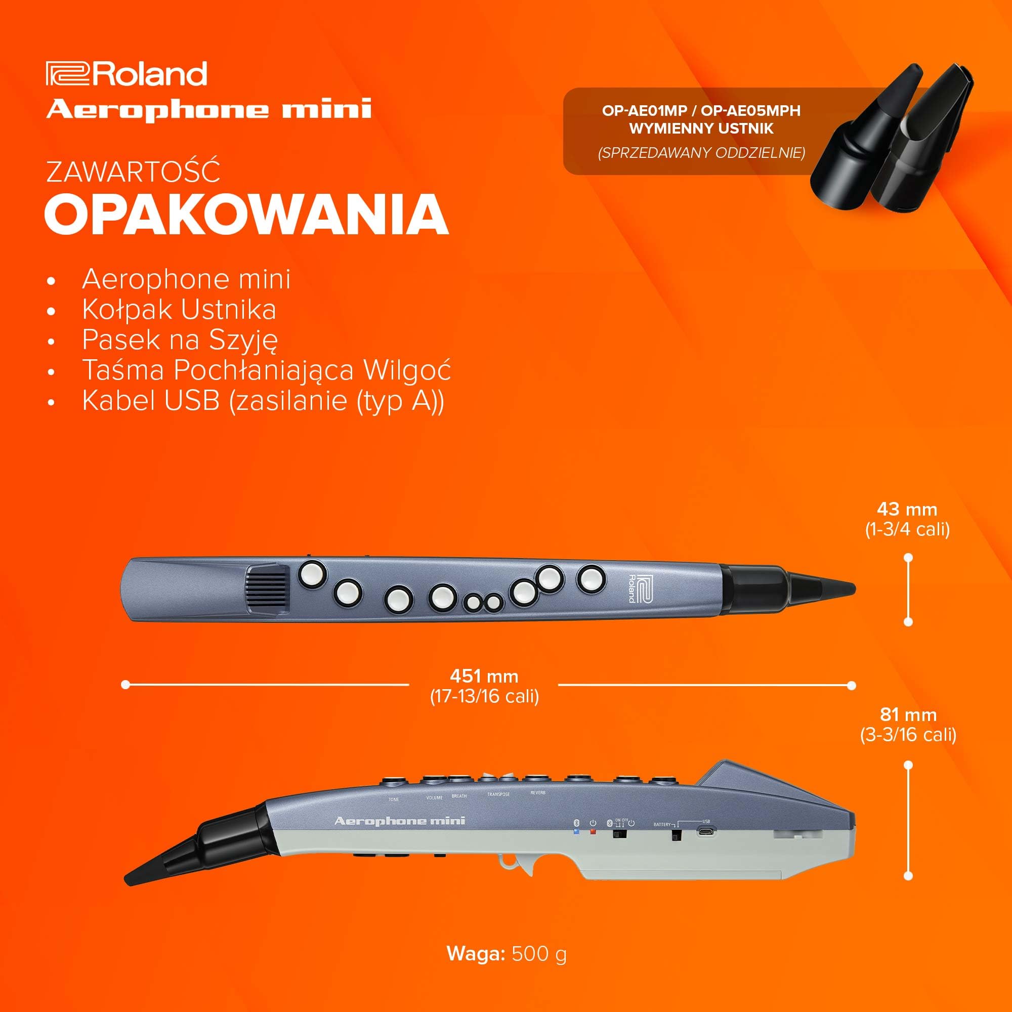 Roland AE-01 Aerophone mini | Kompaktowy Cyfrowy Instrument Dęty | Łatwy do Opanowania i Grywalność | 6 Wysokiej Jakości Brzmień | Wbudowany Głośnik | Łączność Słuchawkowa | Obsługa Bluetooth