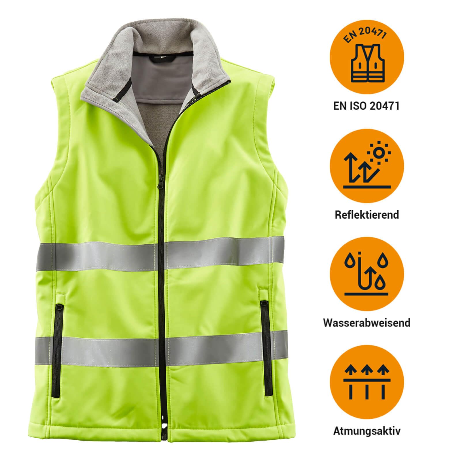 Terrax Workwear Herren Warnschutzweste Softshell mit Fleece-Innenseite - Sicherheitsweste Arbeitsweste mit reflektierende Tapes