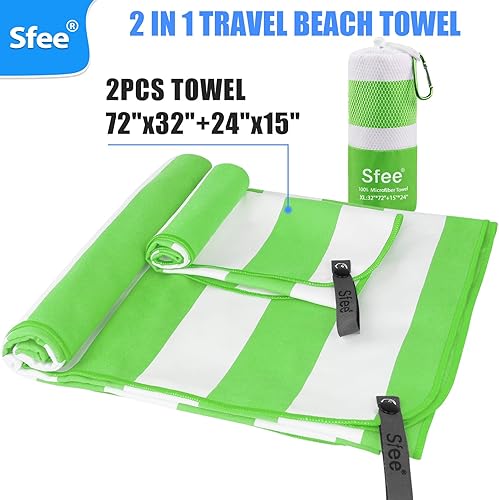 Miniatura 6 de Sfee Paquete de 2 toallas de playa de microfibra de gran tamaño, toallas de viaje de secado rápido, toallas de campamento, súper absorbentes,
