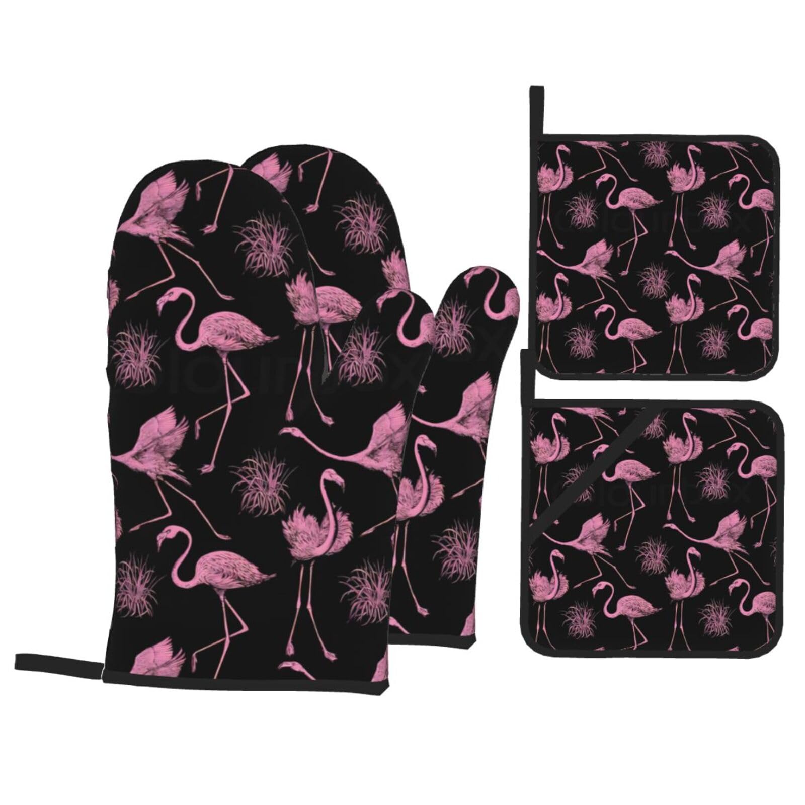 HJFCZH Abstract Flamingo Prints Kitchen Covers: Waterproof Oven Layers for Safe Cooking & Easy Cleanup - 4 Piece Heat Protection Set