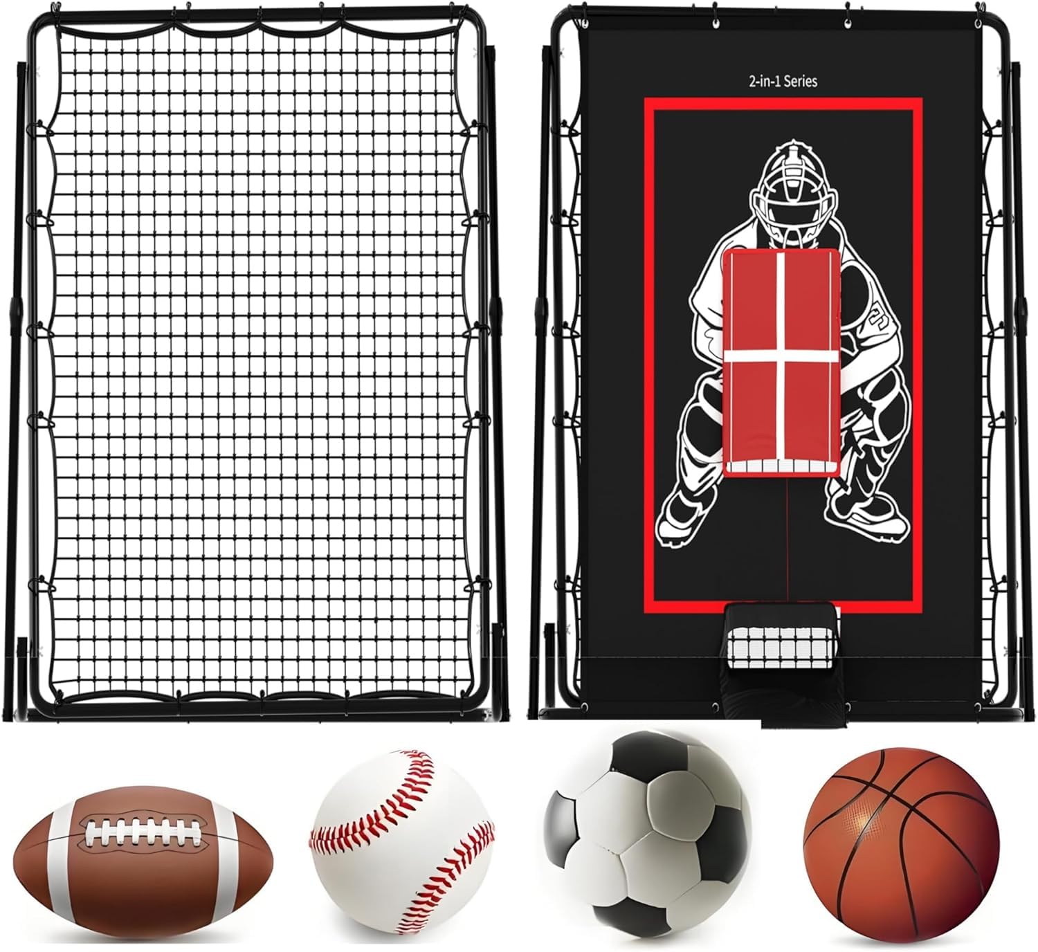 Baseball Rebounder Netz, 155 x 111 cm, Mit 9-Loch-Ziel, Verstellbarer Bounce-Back-Trainer, Strike-Zone-Übungsnetz Für Softball Und Baseball, Trainingsgerät Für Den Garten