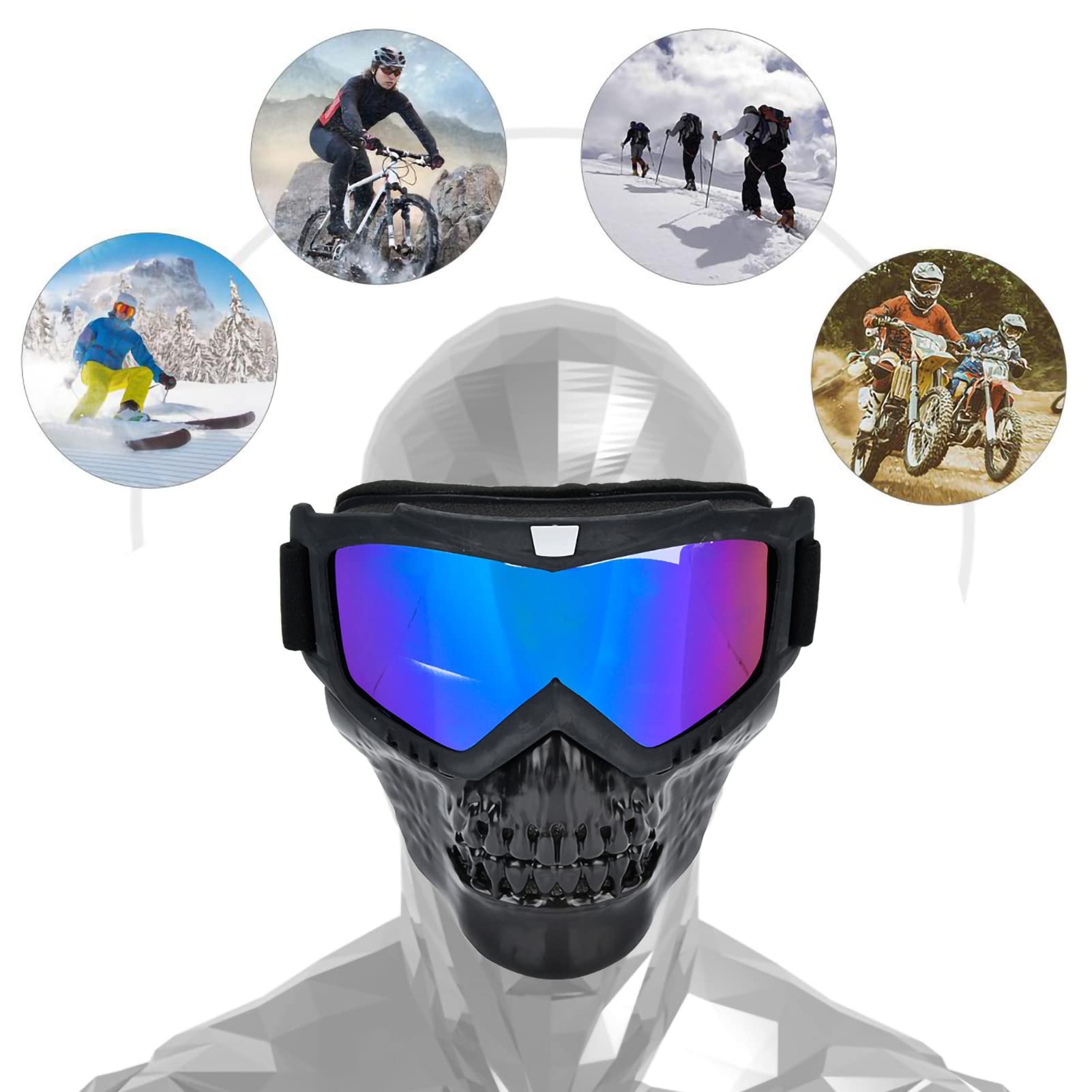 SUNGOOYUE Motorradhelm-Brille – ABS-Rahmen, PC-Linse, UV-beständig, Für 3/4-Offenhelm, Mit Verstellbarem Riemen, Unisex