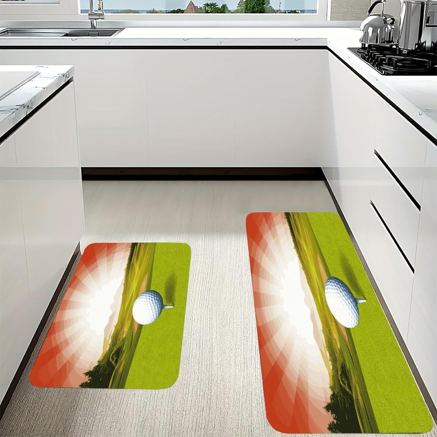 Golf Sport Kitchen Mats with 2PCS Non-Slip Washable,Kitchen Rug Heavy Duty Durable, Floor Mats for Kitchen,Office,Sink,Laundry