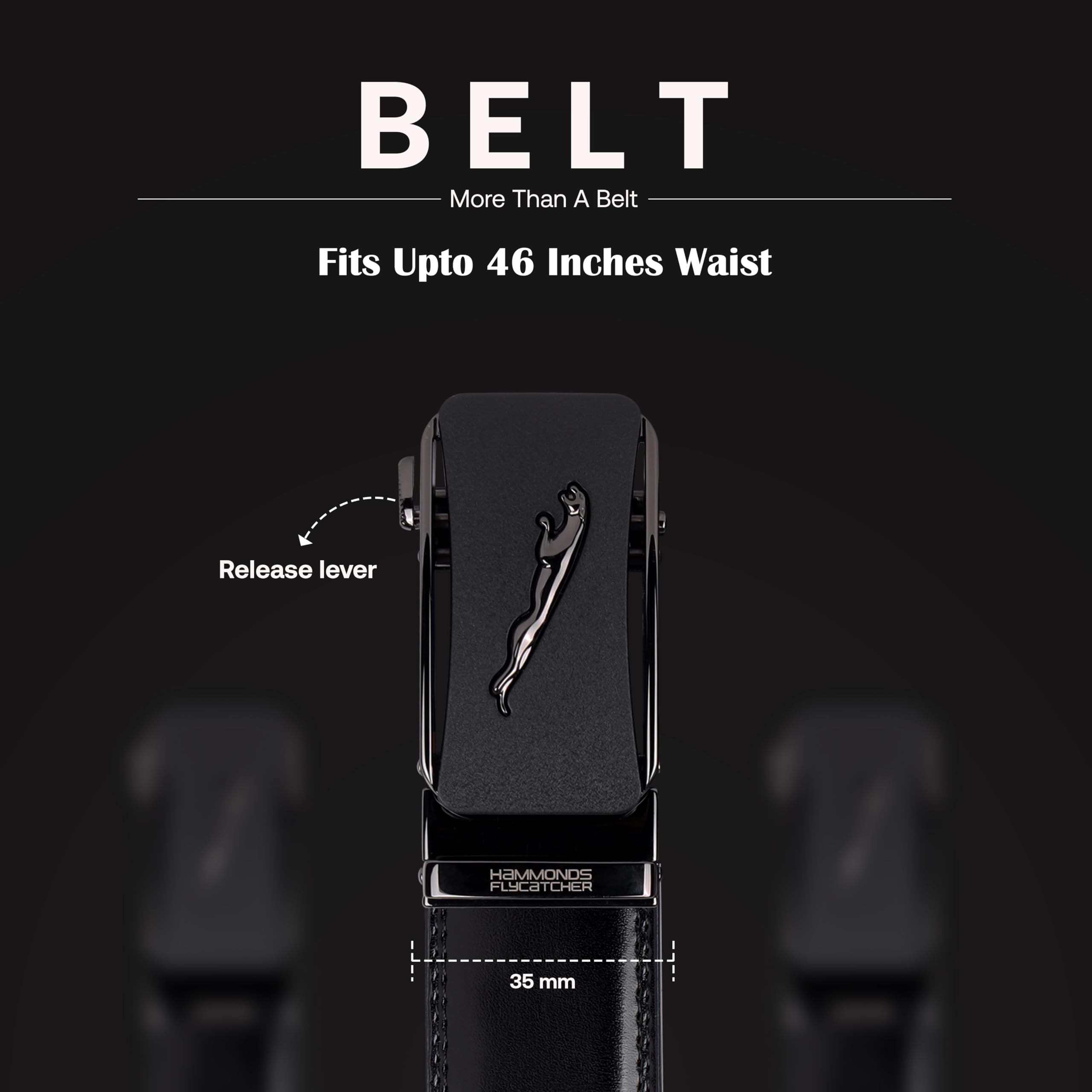 HAMMONDS FLYCATCHER Genuine Leather Belts for Men Leather Original - Autolock Micro Adjustable Ratchet Track leather belt for men formal - Mens Belt Leather branded Formal & Casual Wear - Onyx Black - Image 4 thumbnail
