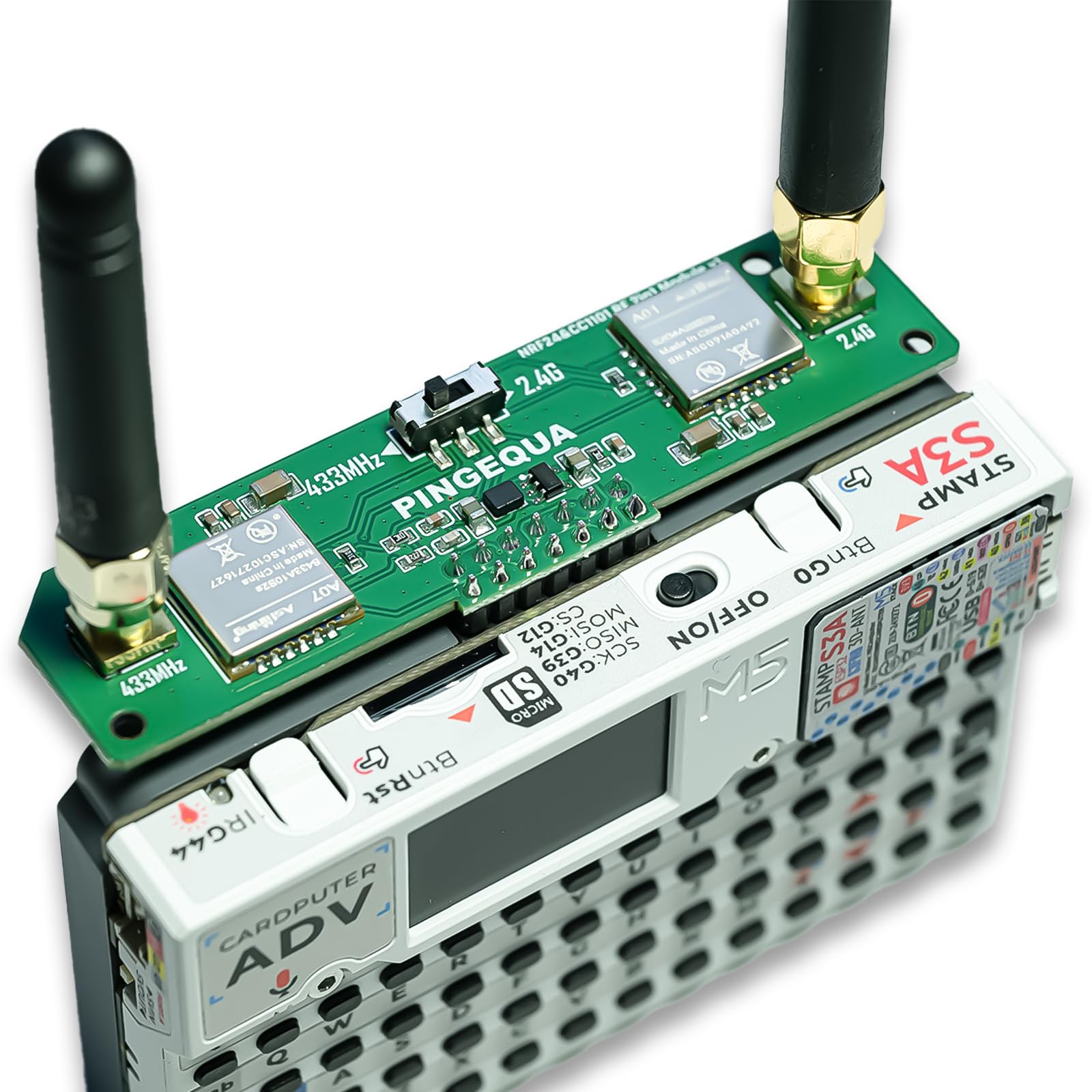 Płyta rozwojowa RF 2 w 1 do M5Stack Cardputer ADV, kompatybilna z NRF24 i CC1101, ulepszone filtrowanie mocy, stabilny moduł edukacyjny 2,4 GHz i 433 MHz (Cardputer nie jest dołączony)