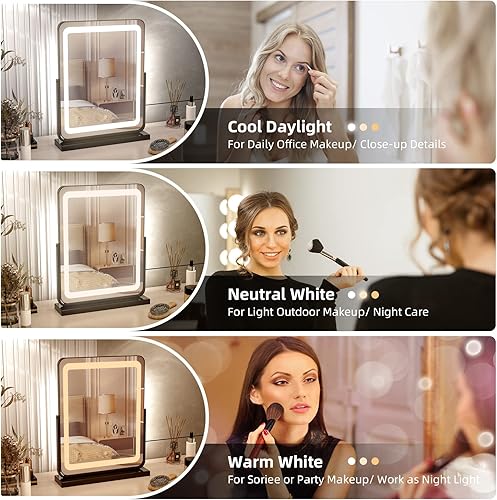 Miniatura 2 de PRIMETEK Espejo de tocador de maquillaje con luces, espejo grande iluminado para escritorio, dormitorio, vestidor, espejo iluminado con LED