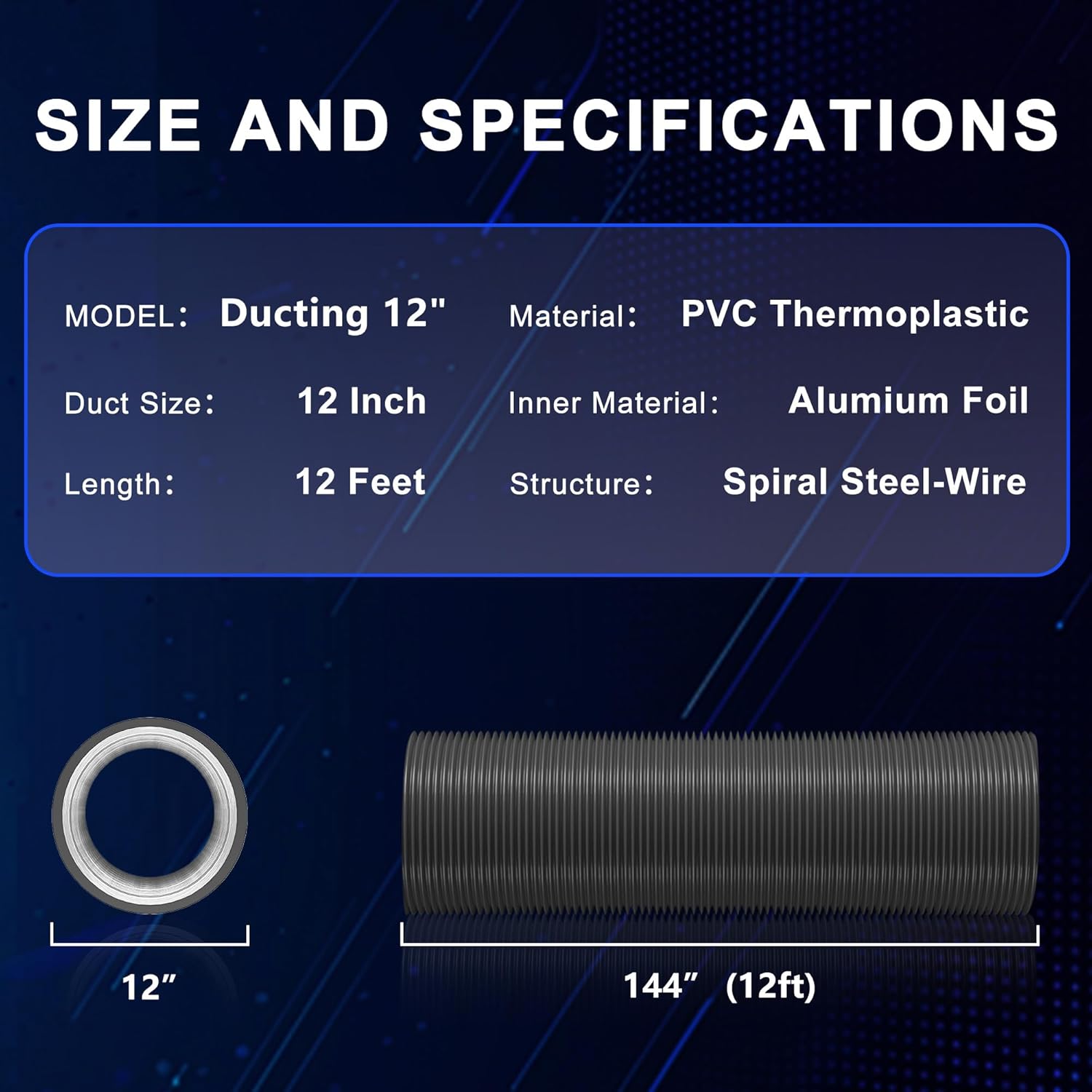 12 Inch 12ft Aluminum Ducting-4 Layer Protection Dryer Vent Hose for HVAC Heating Cooling Ventilation and Exhaust, 2 Clamps Included