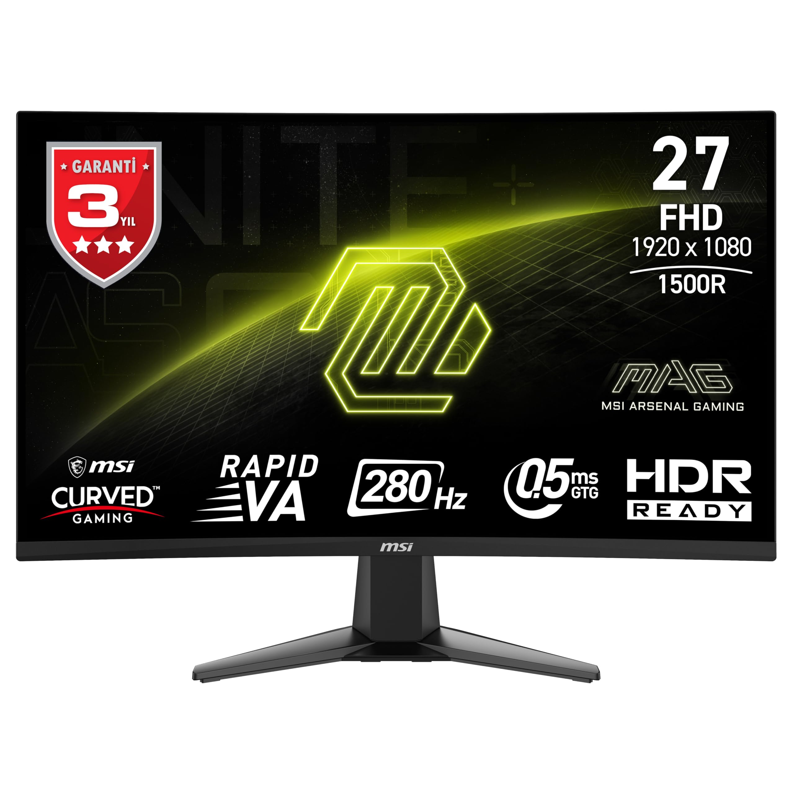 MSI 27" MAG 276CXF Gaming Monitör, FHD, Curve 1500R RAPID VA, 280HZ, 0.5ms (GTG), Adaptive-Sync, Siyah
