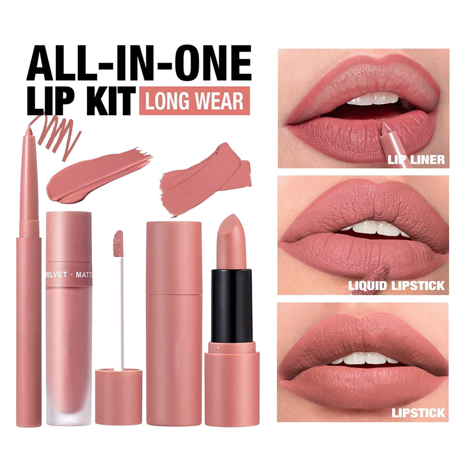 Matte Liquid Lipstick Lip Liner Set,Nude Lip Gloss & Lipstick & Lip Liner Long Lasting Velvety Lip Gloss Makeup Set,Matte Lip Balm Lip Filler Waterproof Make Up Lip Set for Women - Image 3